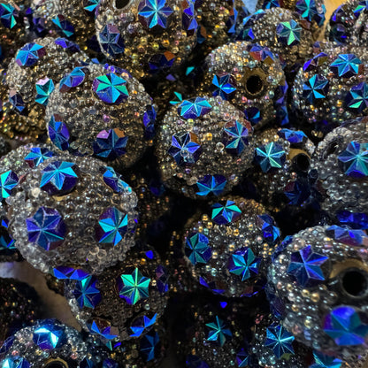 10 Pieces 15mm Black with Blue Bubble Beads with Stars for Beadable Pens, Keychains, Bracelets and More! Perfect for Your DIY Projects!