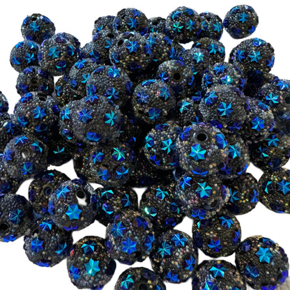 10 Pieces 15mm Black with Blue Bubble Beads with Stars for Beadable Pens, Keychains, Bracelets and More! Perfect for Your DIY Projects!