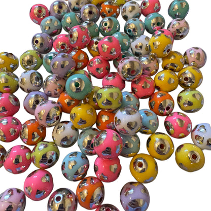 10 Pieces 16mm Acrylic Colored Beads with Silver Hearts for Beadable Pens, Keychains, Bracelets and More! Perfect for DIY Creations!