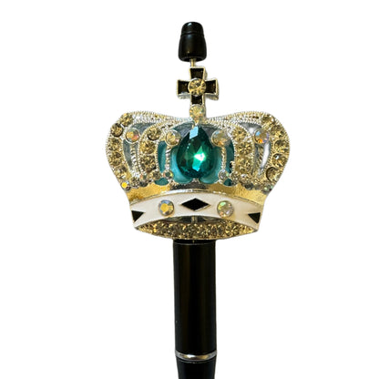Discounted IMPERFECT Ultra Premium Two Sided Metal Silver Crowns with Rhinestones and Enamel Beads for Beadable Pens, Stylus, Keychains