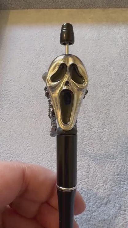 Ultra Premium Metal Silver Ghostface with Rhinestone Dangles Horror Themed Beads for Beadable Pens, Stylus, Keychains, and more!