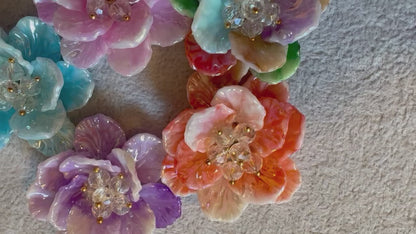 5 Pieces Lovely Handmade Double Layer Large Flat Back Acrylic Flower with Individual Petals and Beaded Center Cabochon for Your DIY Creation