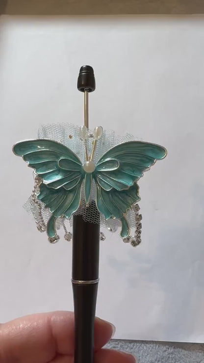Ultra Premium Large Butterfly Metal and Enamel Beads with Metal Rhinestone Dangles for Beadable Pen Stylus Keychain and more!