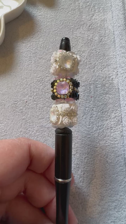 Black and White 16.5mm Acrylic Flower Cube Square Beads with Rhinestones and Pearls for Beadable Pens, Keychains, Bracelets, Earrings & More!
