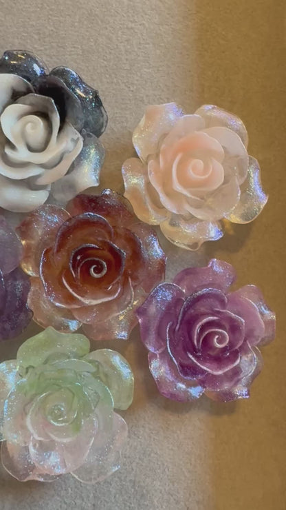 36mm Glitter Resin Rose Flower Flatback Cabochon with AB Coating Perfect for Your DYI Projects with Phone Cases Water Bottles and More!